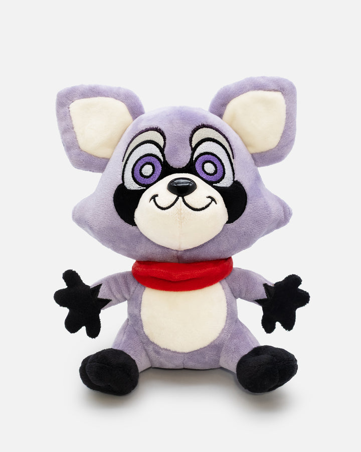 Plush toy a red scarf on a white background