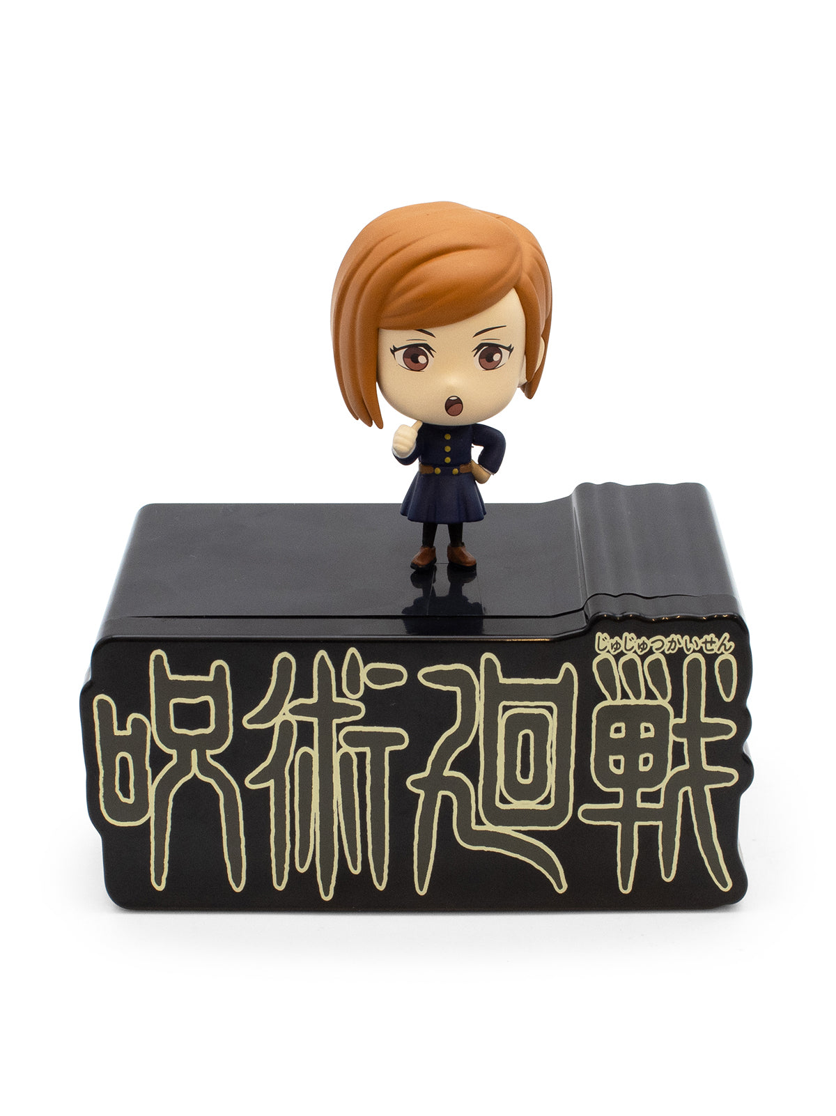 Figurine Nobara with brown hair on a black base with white text, against a white background