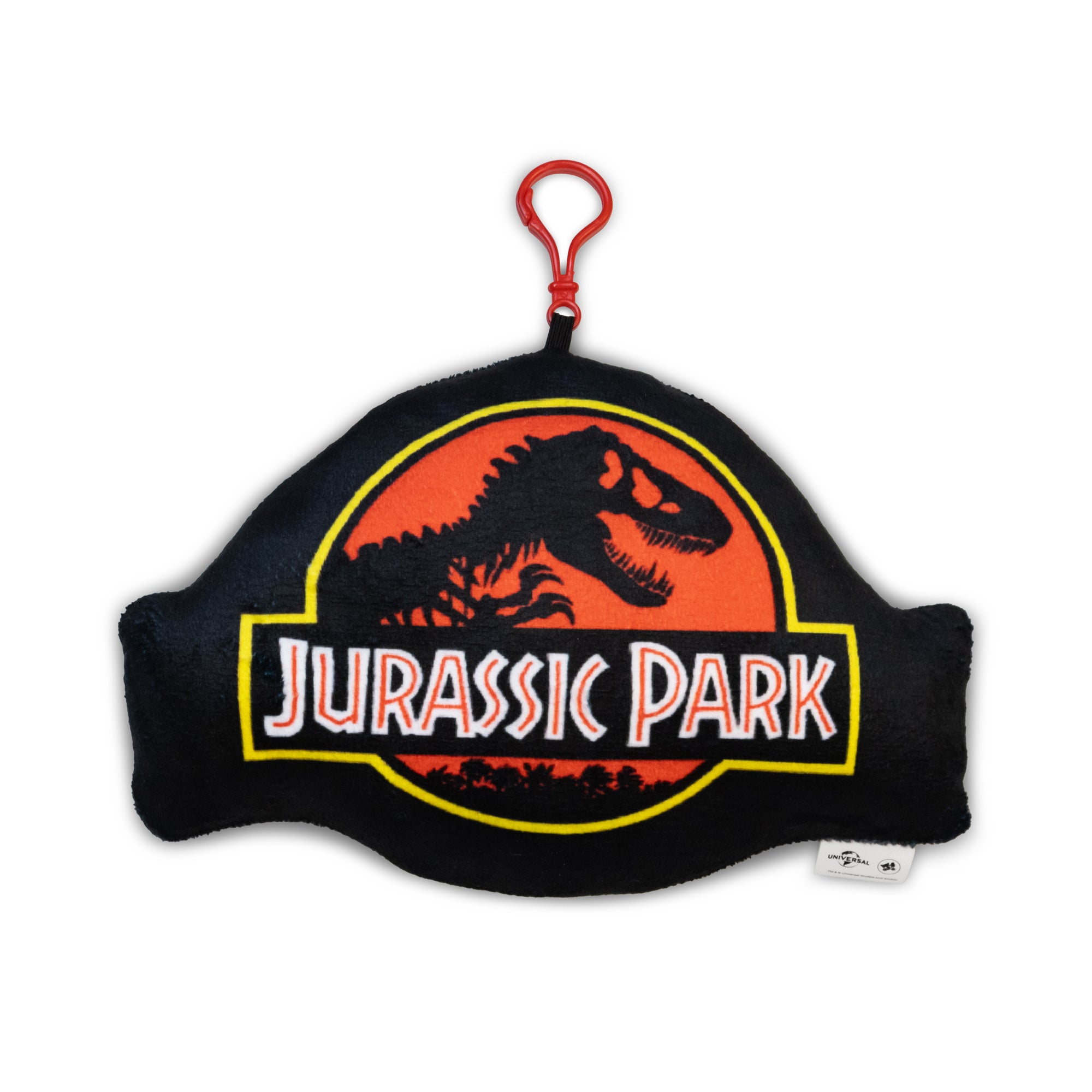 Jurassic Park logo on a black background with a red clip.