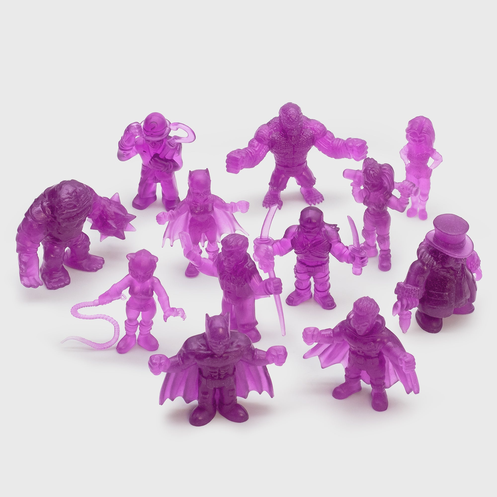 full set of figures. the penguin, harley quinn, batman, robin, batgirl, the joker, killer croc, deathstroke, catwoman, poison ivy, the riddler, clayface