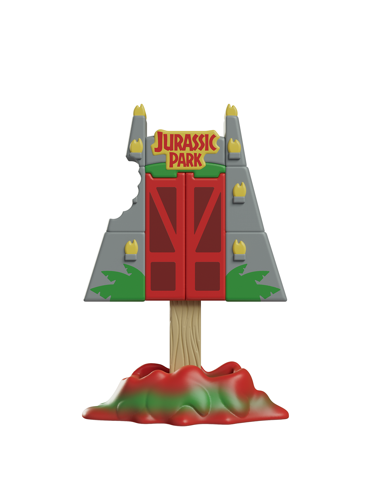 Toy gate with 'Jurassic Park' branding on a white background