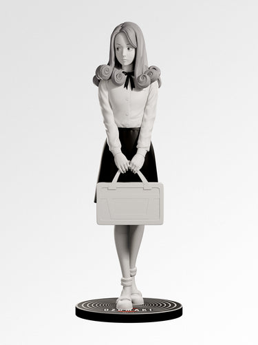 Black and white figurine of a person holding a briefcase on a white background
