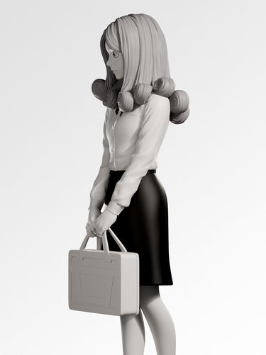 Black and white figurine of a person holding a briefcase on a white background
