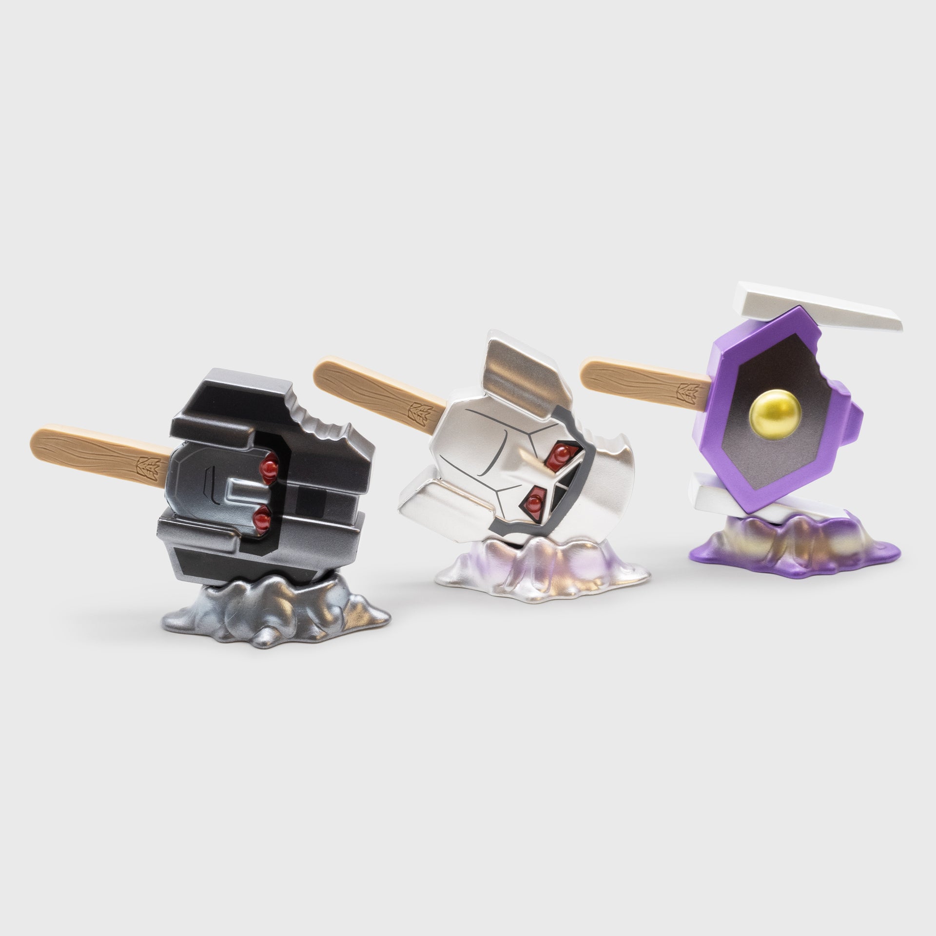 metallic transformers decepticons 3 set on sides. starscream, megatron, shockwave