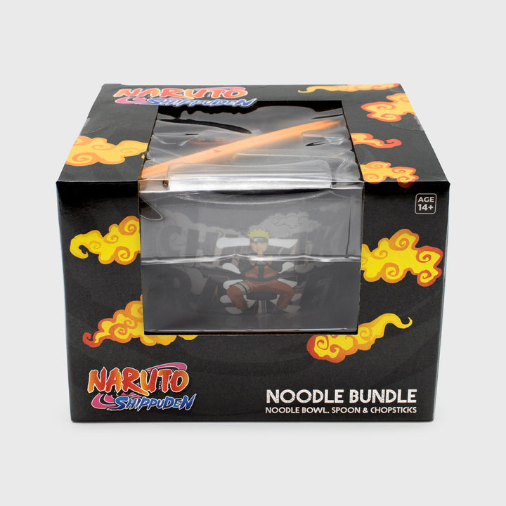 ramen bundle packaging. text: noodle bundle noodle bowl, spoon & chopsticks. naruto shippuden age 14+