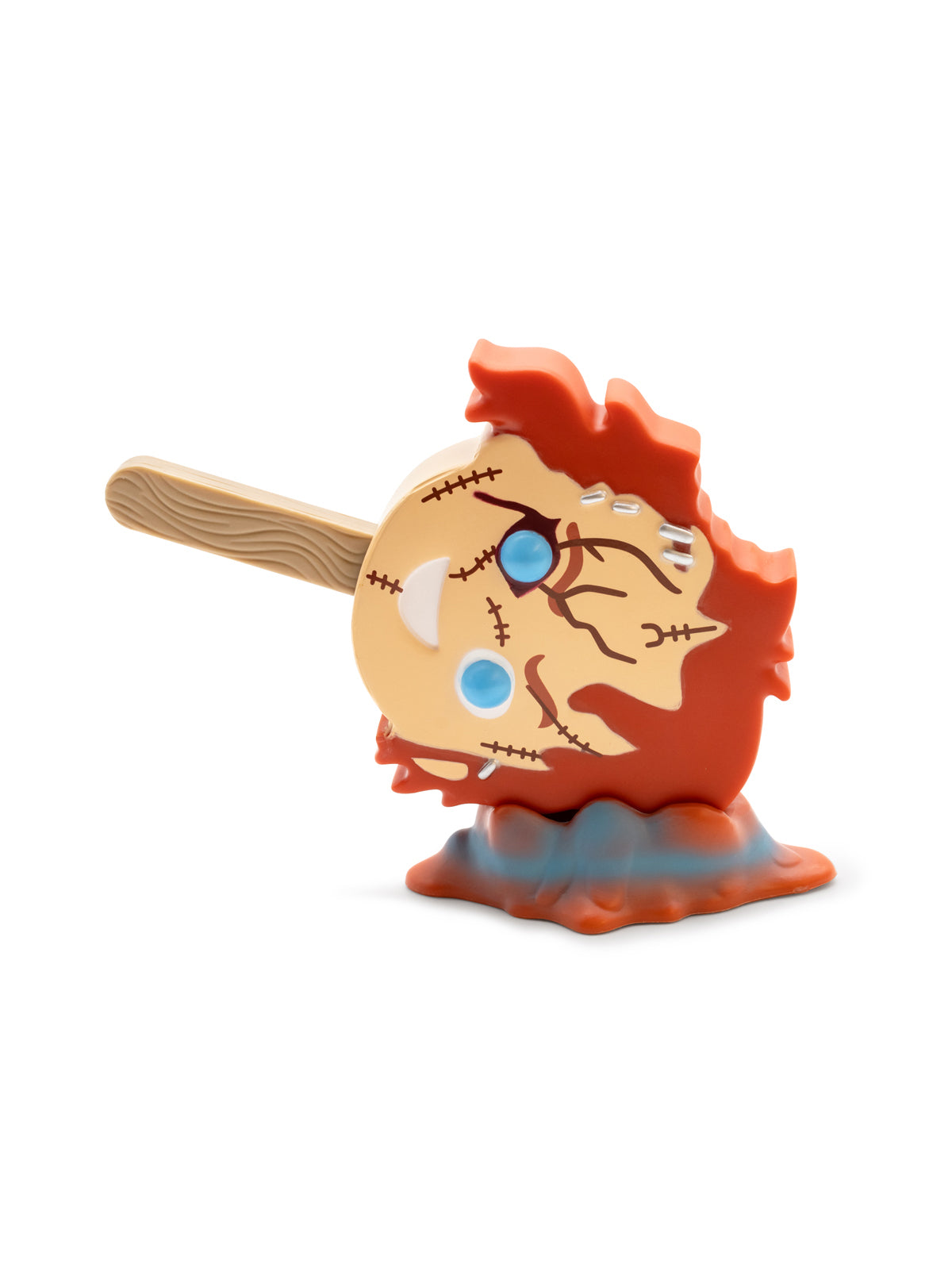 Toy figure with a head and body on a white background