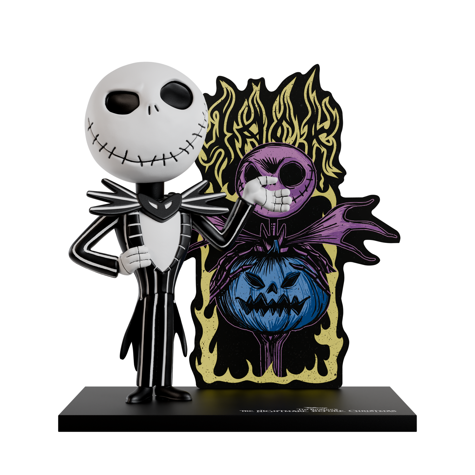 Animated character figure with a colorful pumpkin design on a white background