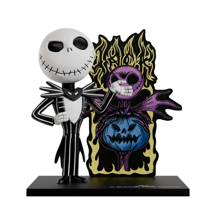 Animated character figure with a colorful pumpkin design on a white background