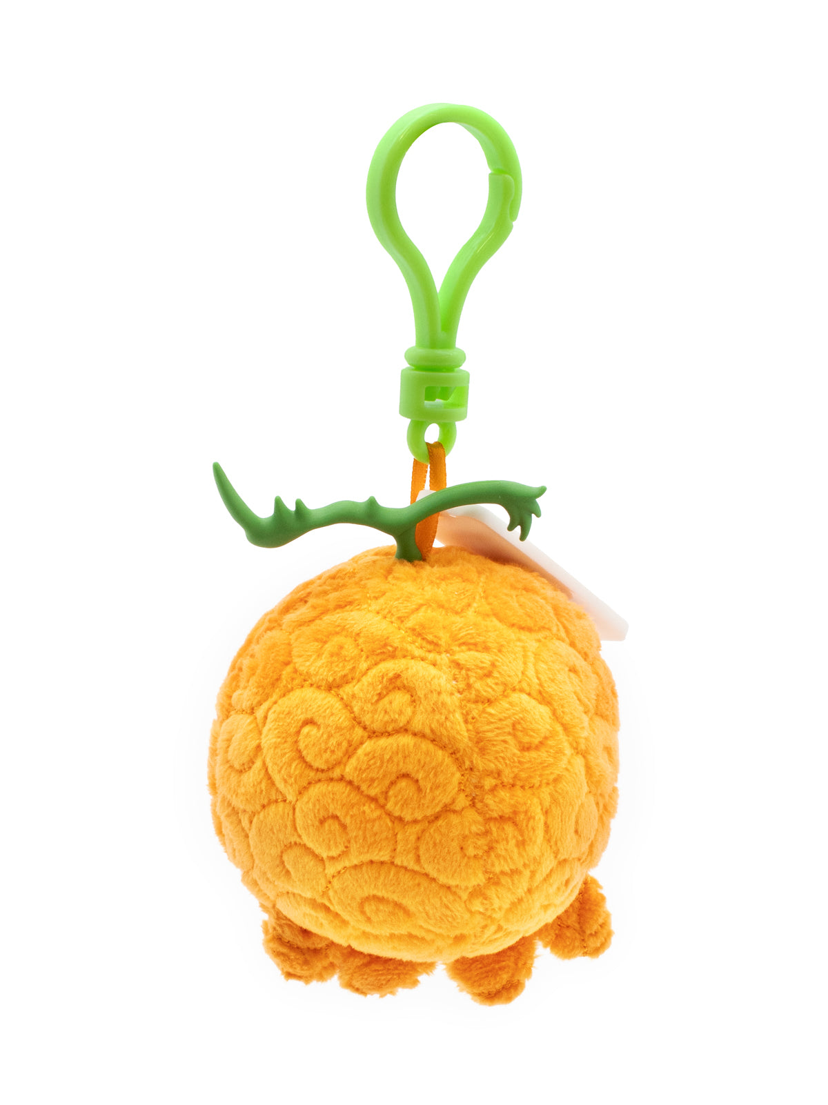 Plush keychain shaped like a fruit with a green clip on a white background