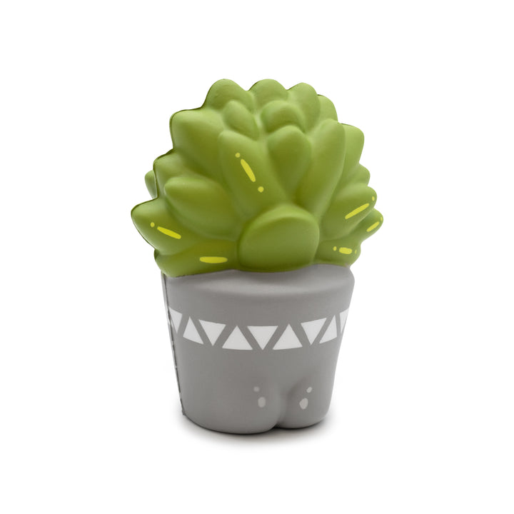 succulent-shaped planter with a gray pot and white triangle pattern on a white background