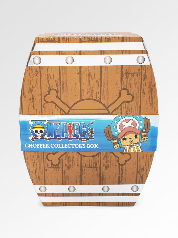 Wooden barrel with a Chopper collectors box label on a white background