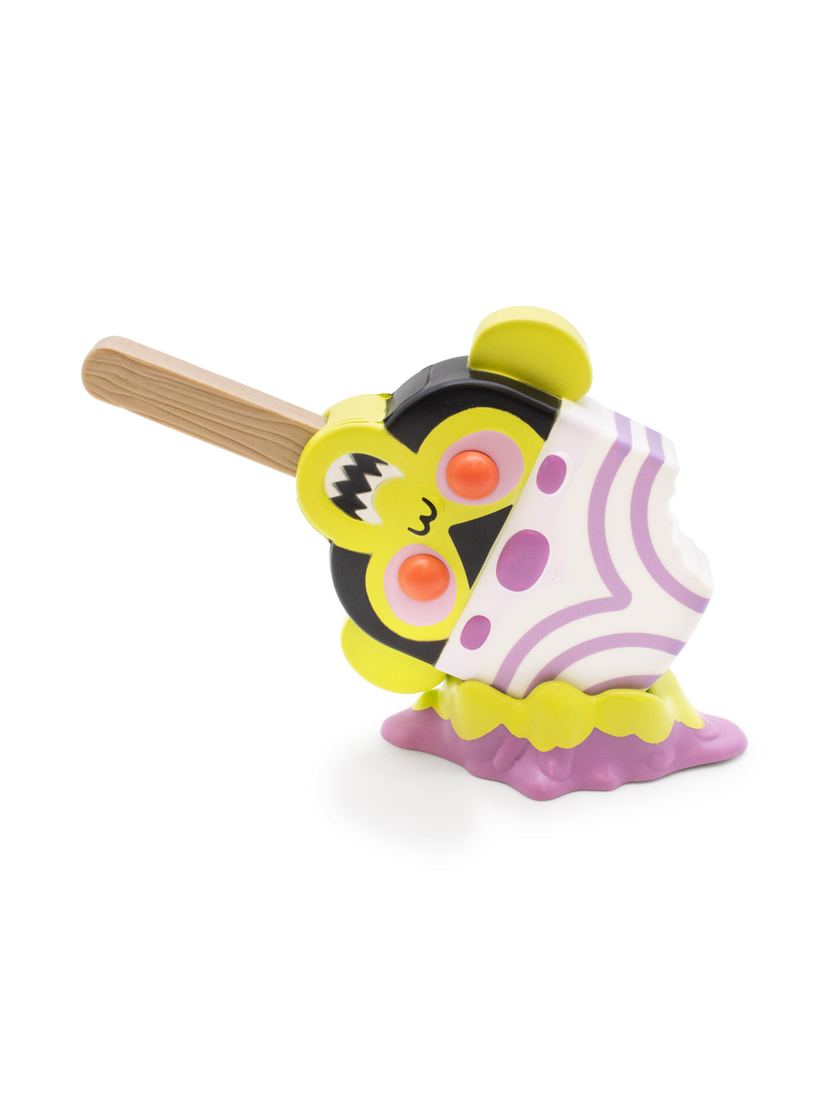 Colorful toy figure of a character with a helmet on a white background