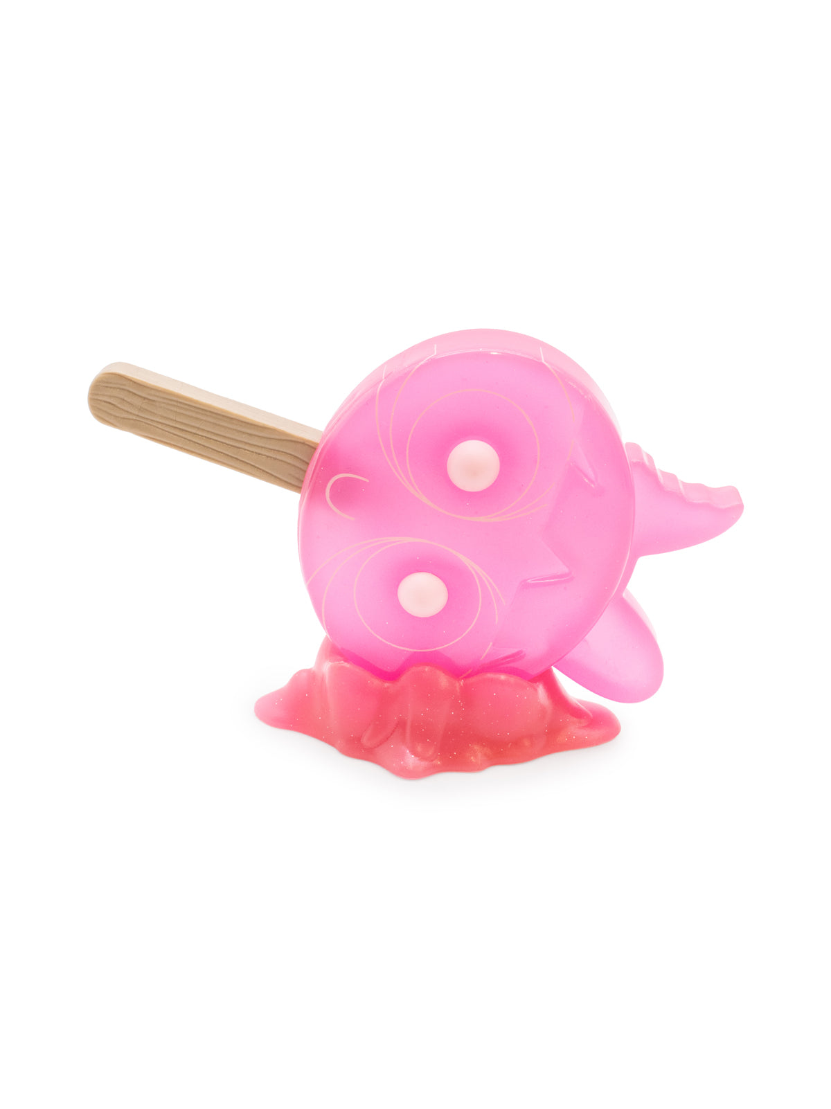 Pink transparent ice cream figure with a stick on a white background