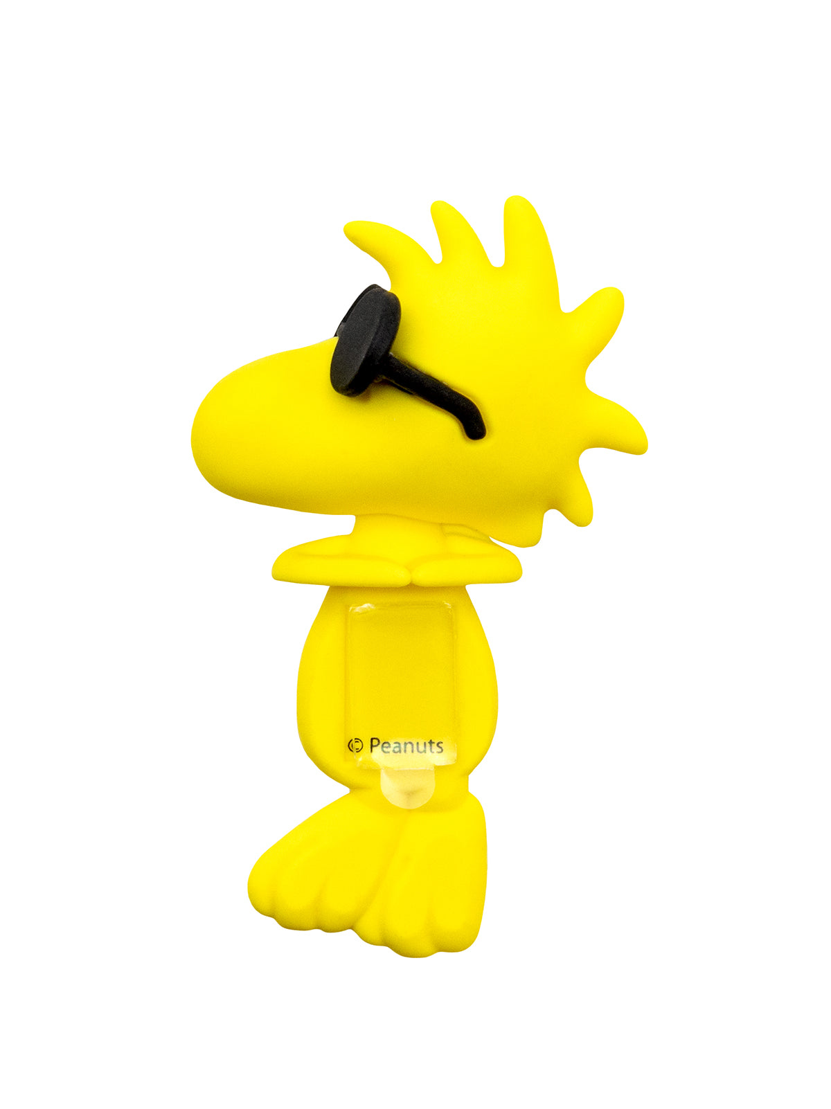 A yellow Woodstock figure with black sunglasses, shown against a plain white background. A small 'Peanuts' copyright mark is visible on the front.