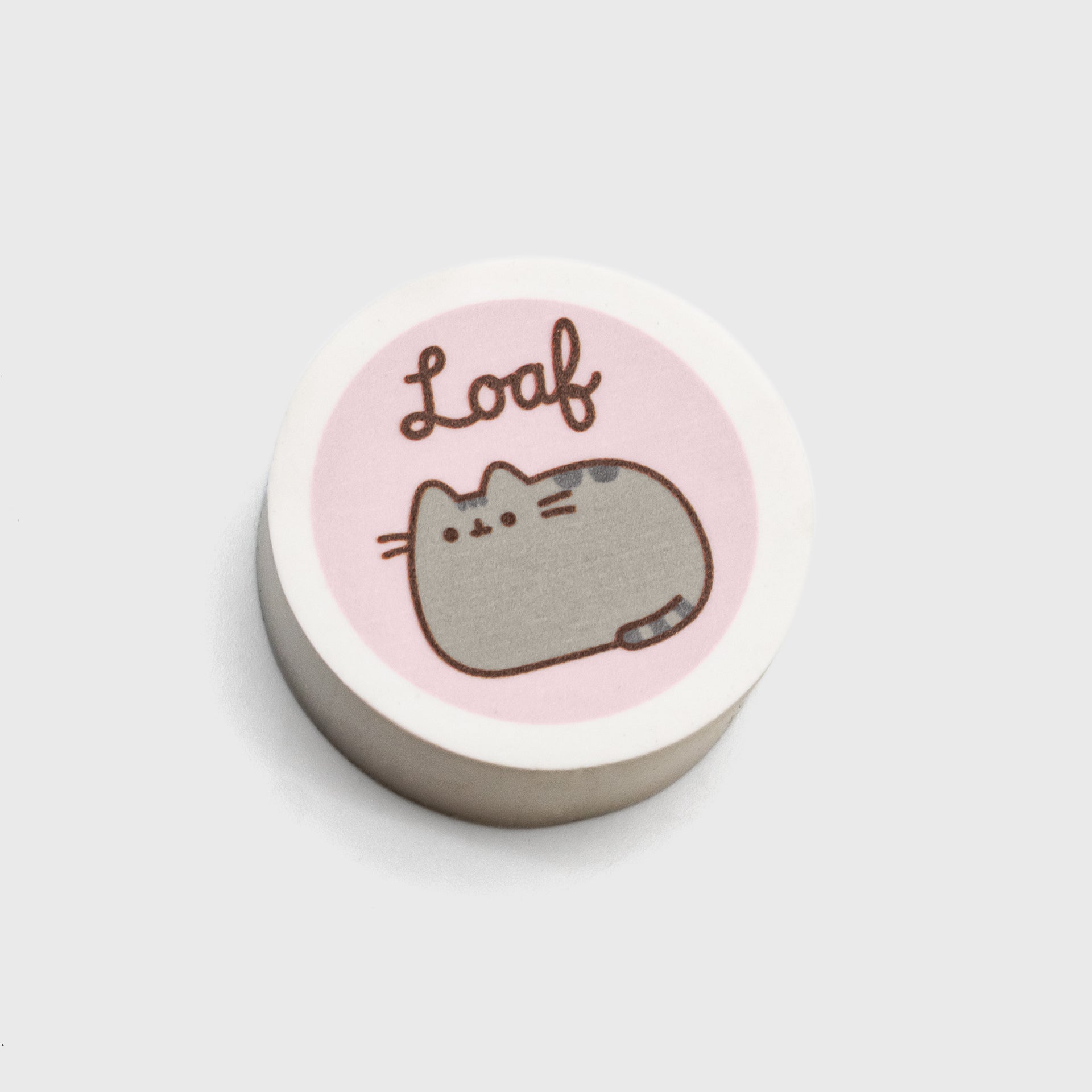 pusheen eraser. pusheen sitting. text: loaf