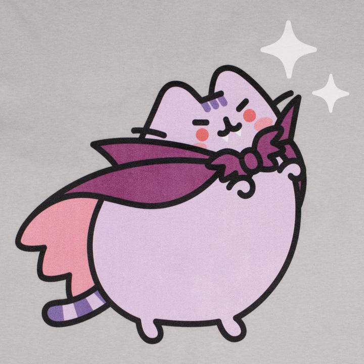image on shirt: vampurr pusheen with red eyes. sparkles by head.