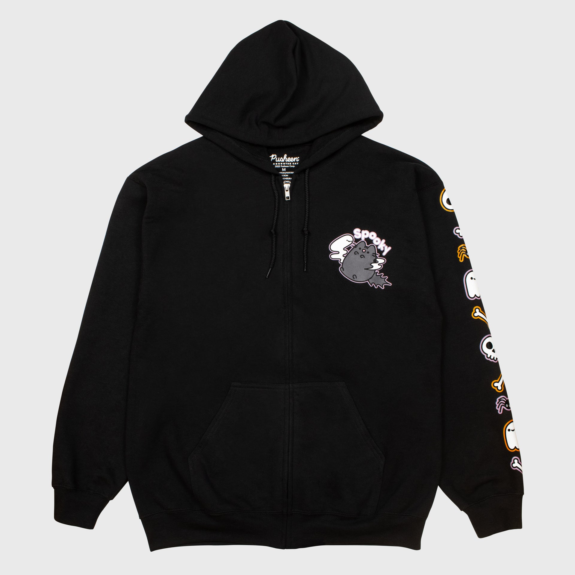 pusheen scaredy cat zip up hoodie front. 