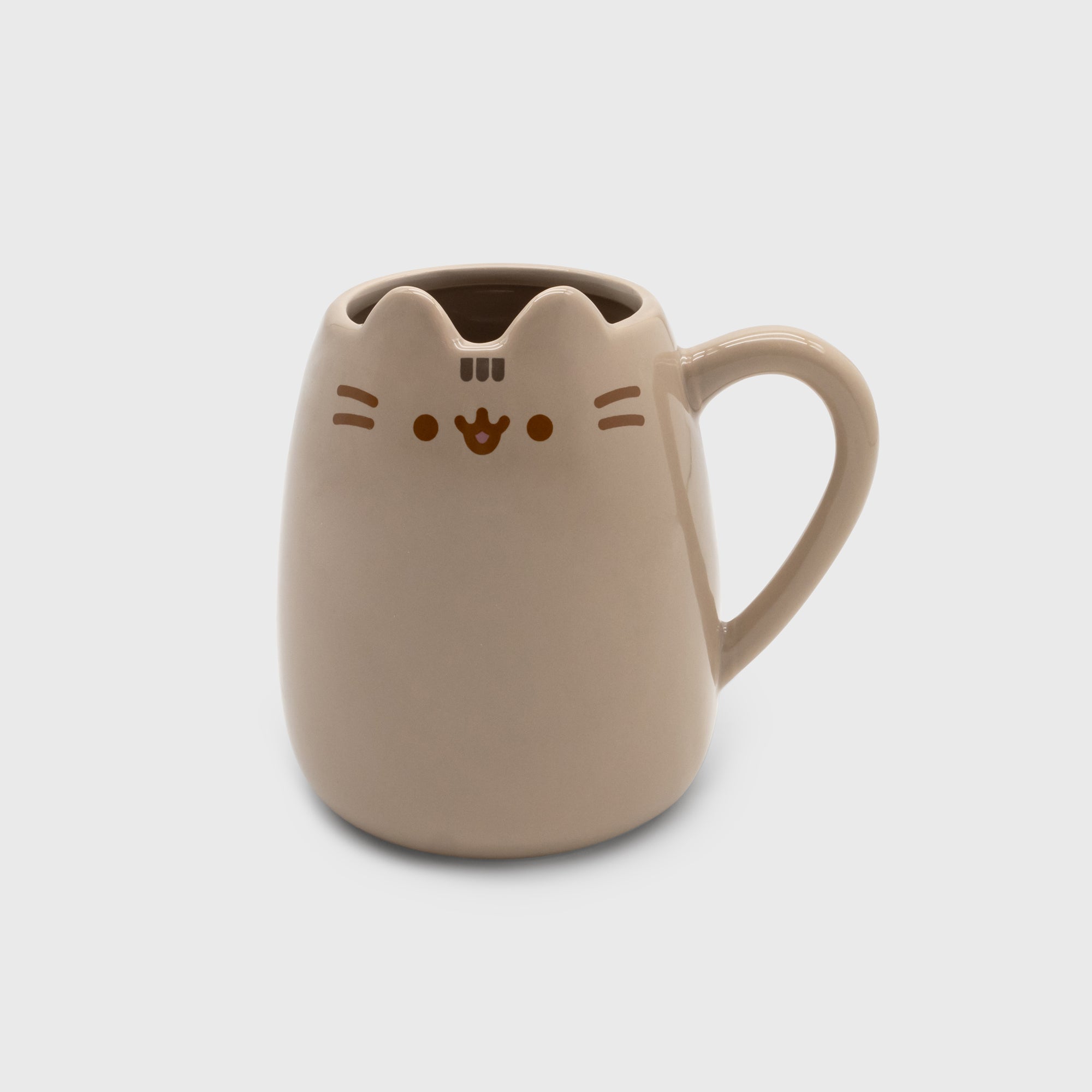 puhseen mug. pusheen's face on mug, little ears on top. handle.