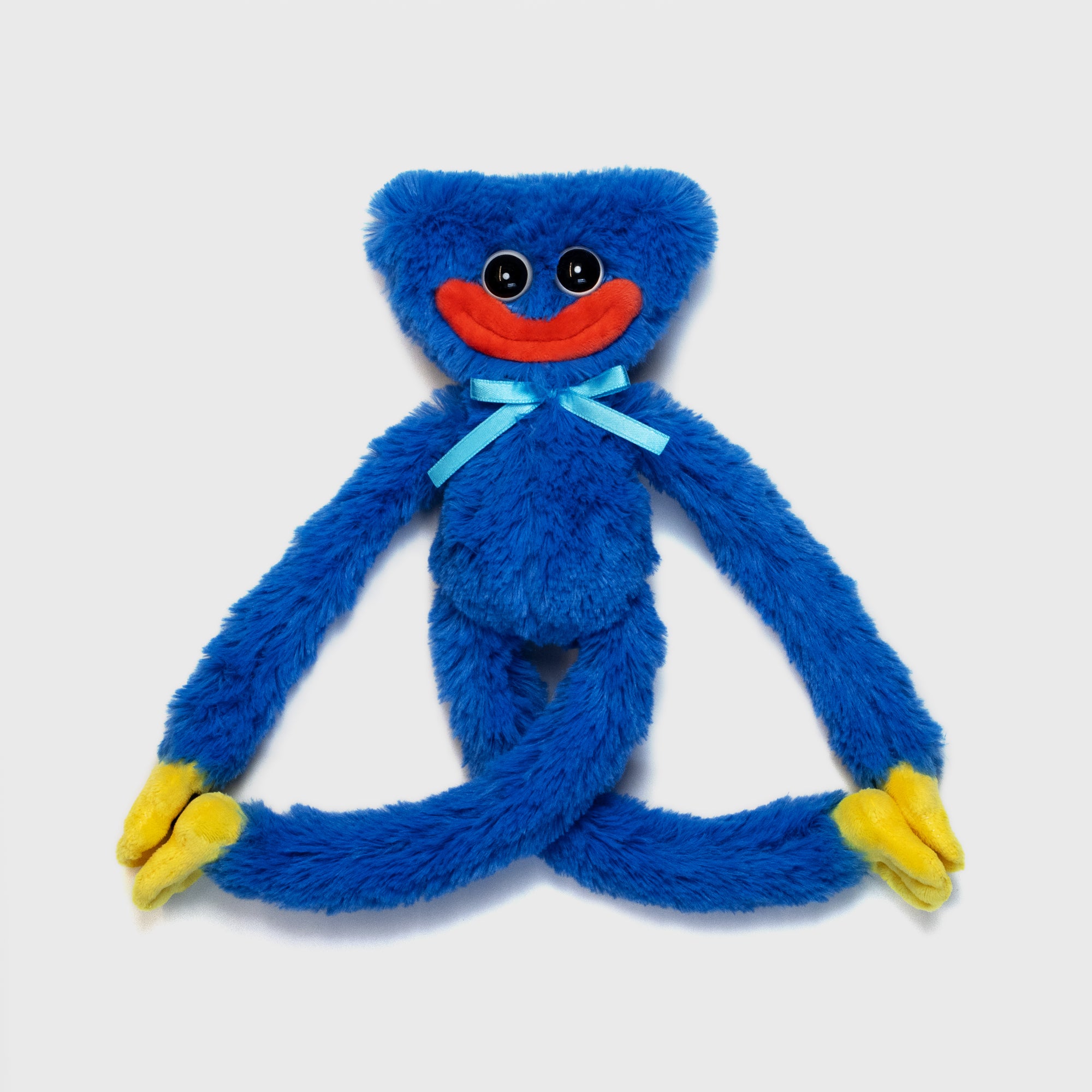 smiling huggy wuggy poppy playtime 14" plush front. hands and feet velcro together.