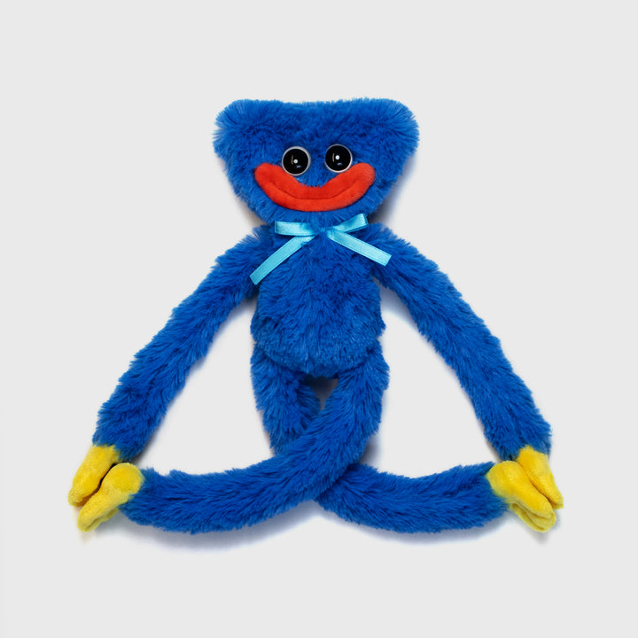smiling huggy wuggy poppy playtime 14" plush front. hands and feet velcro together.