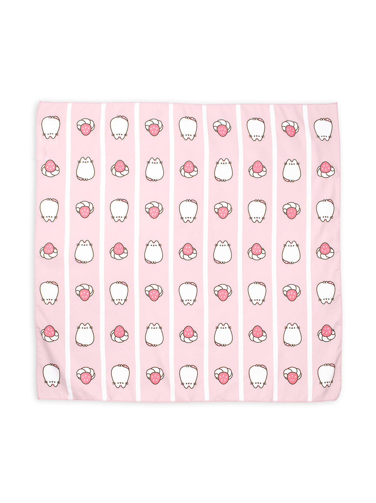 Pink bandana with cartoon cat pattern on a white background