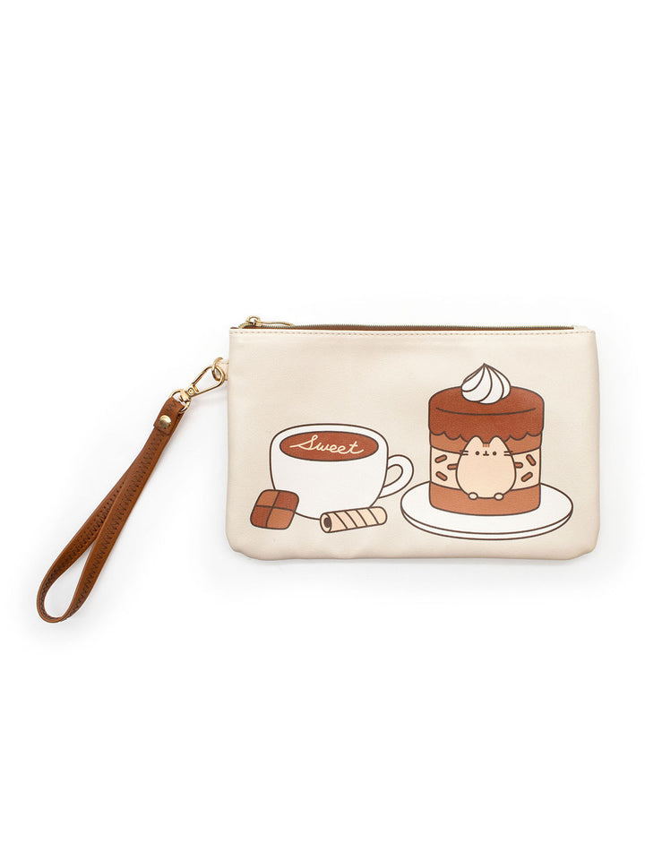 Pouch with a design of a cake and a cup on a white background
