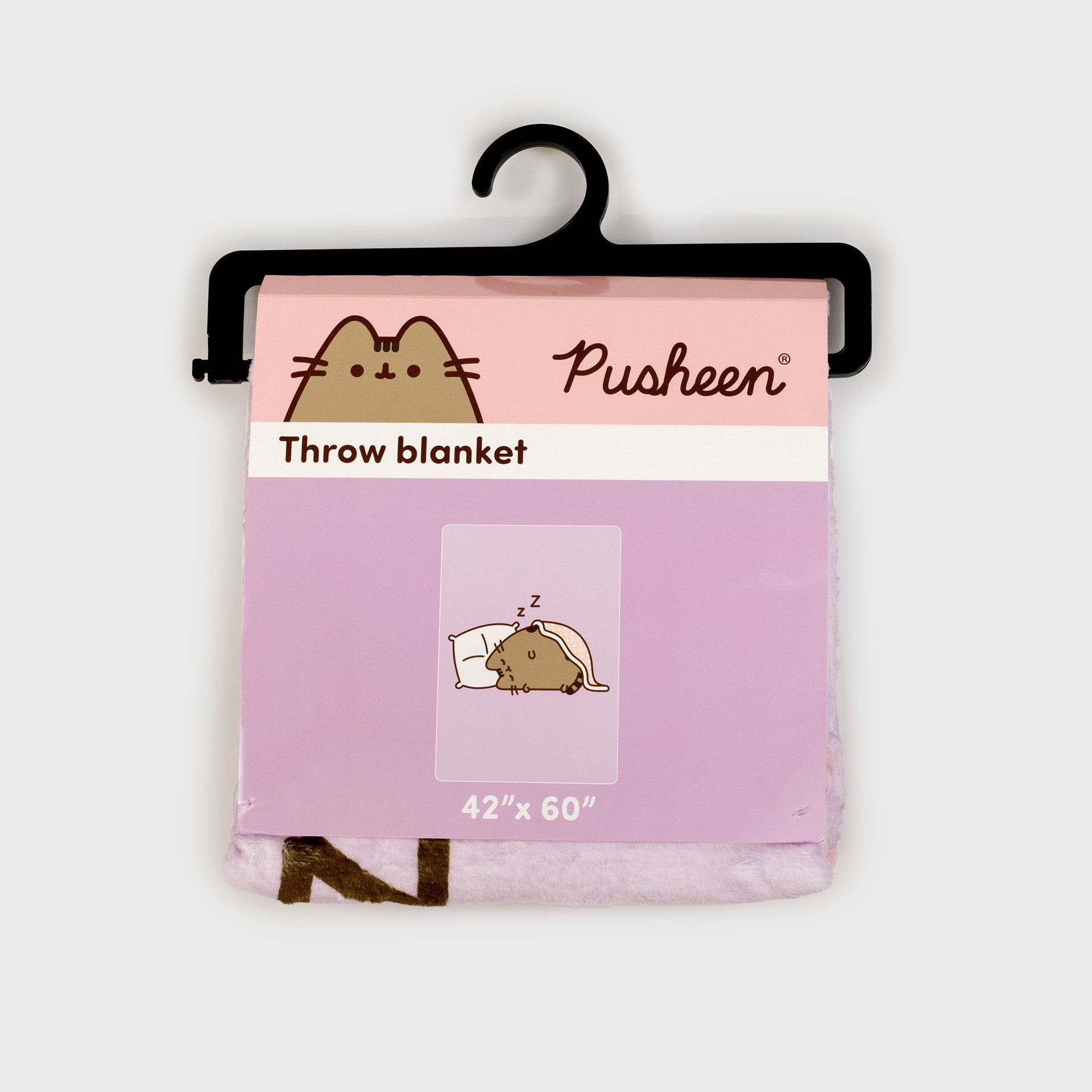 packaging. text: pusheen throw blanket 42" x 60"