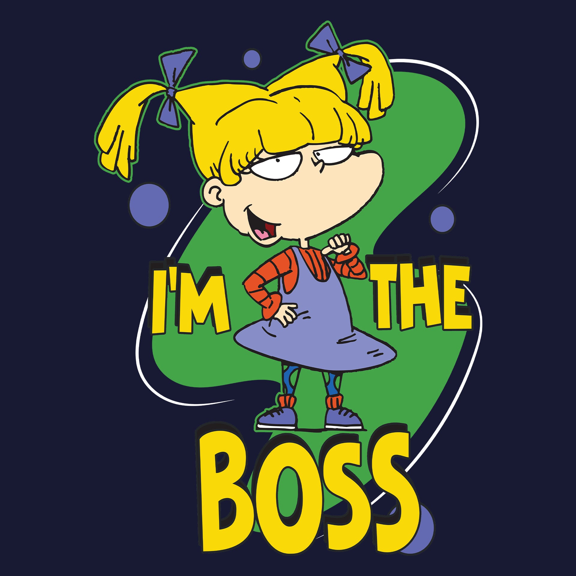 image on shirt: angelica pointing to herself. 90s styled background. text: i'm the boss