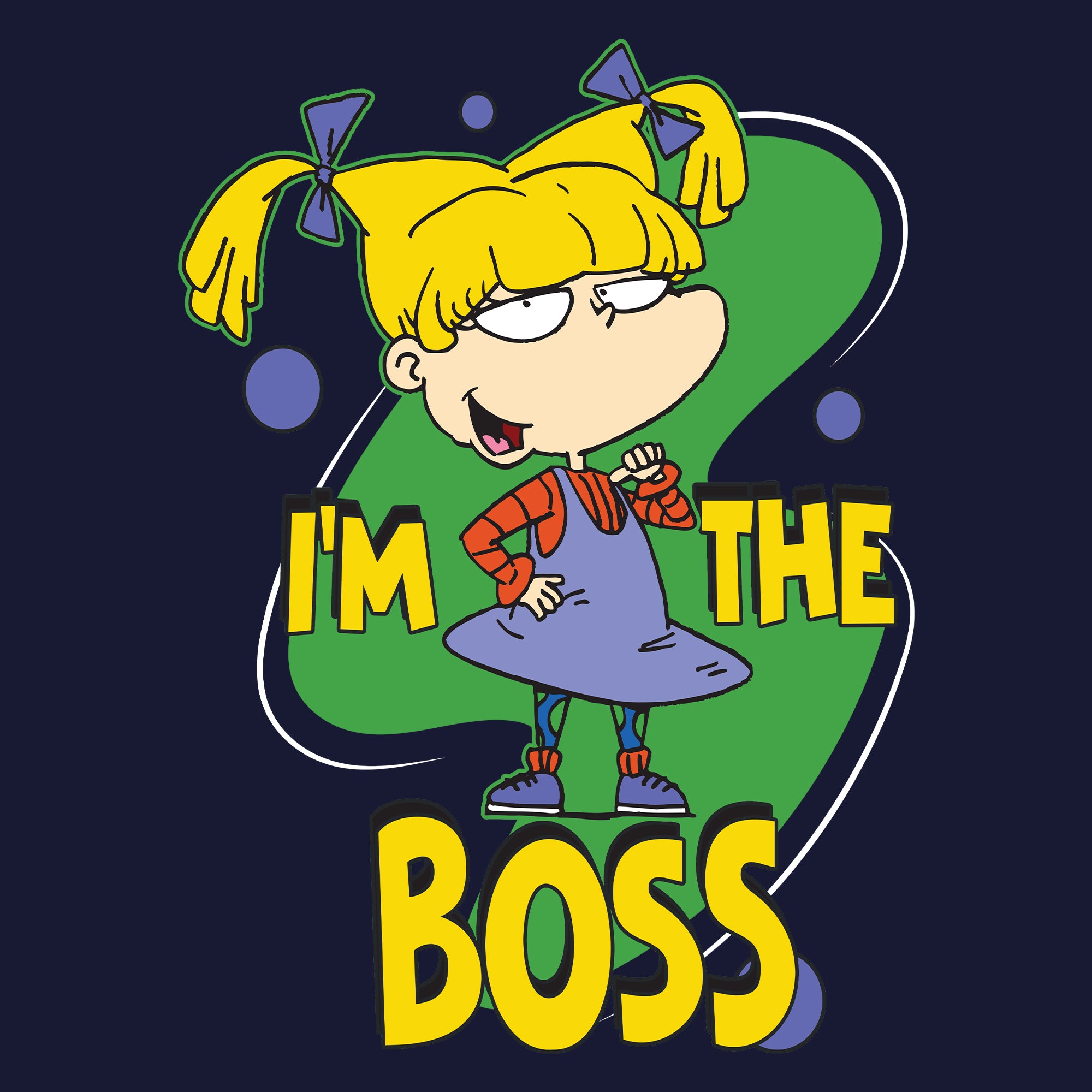 image on shirt: angelica pointing to herself. 90s styled background. text: i'm the boss