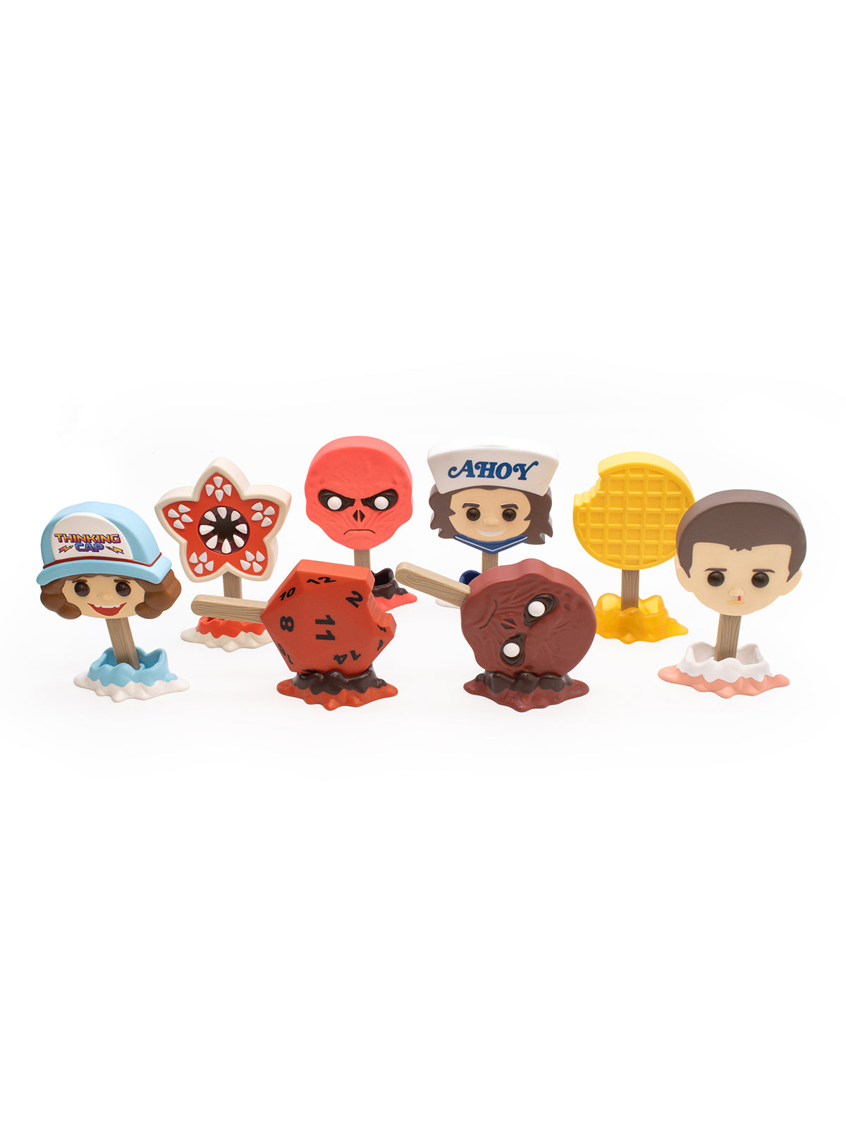 Set of colorful toy figures on a white background