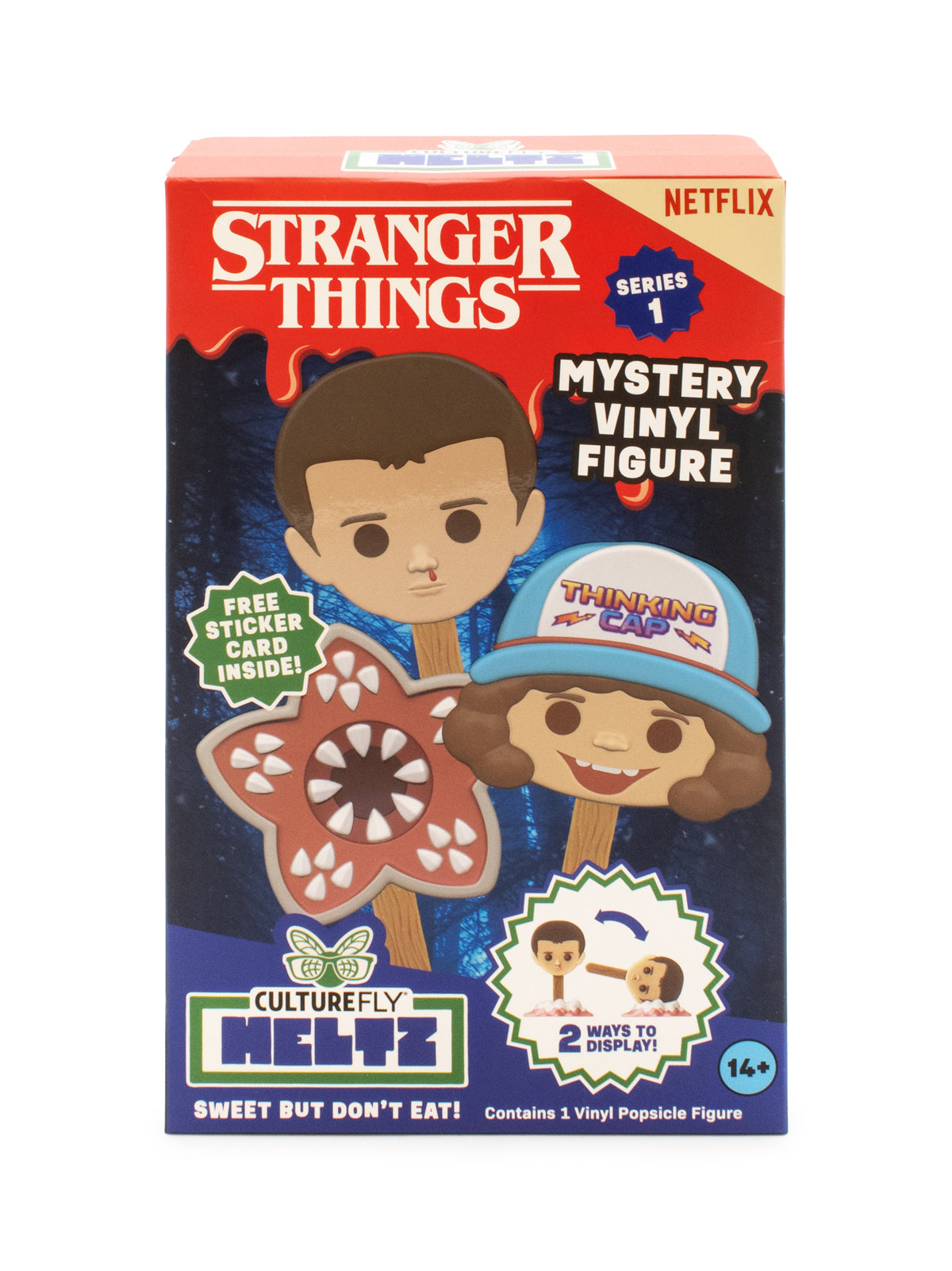 Stranger Things mystery vinyl figure packaging with characters and branding.
