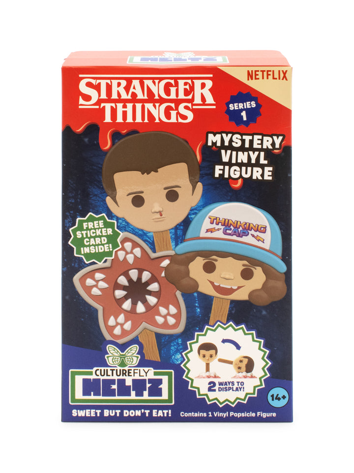 Stranger Things mystery vinyl figure packaging with characters and branding.