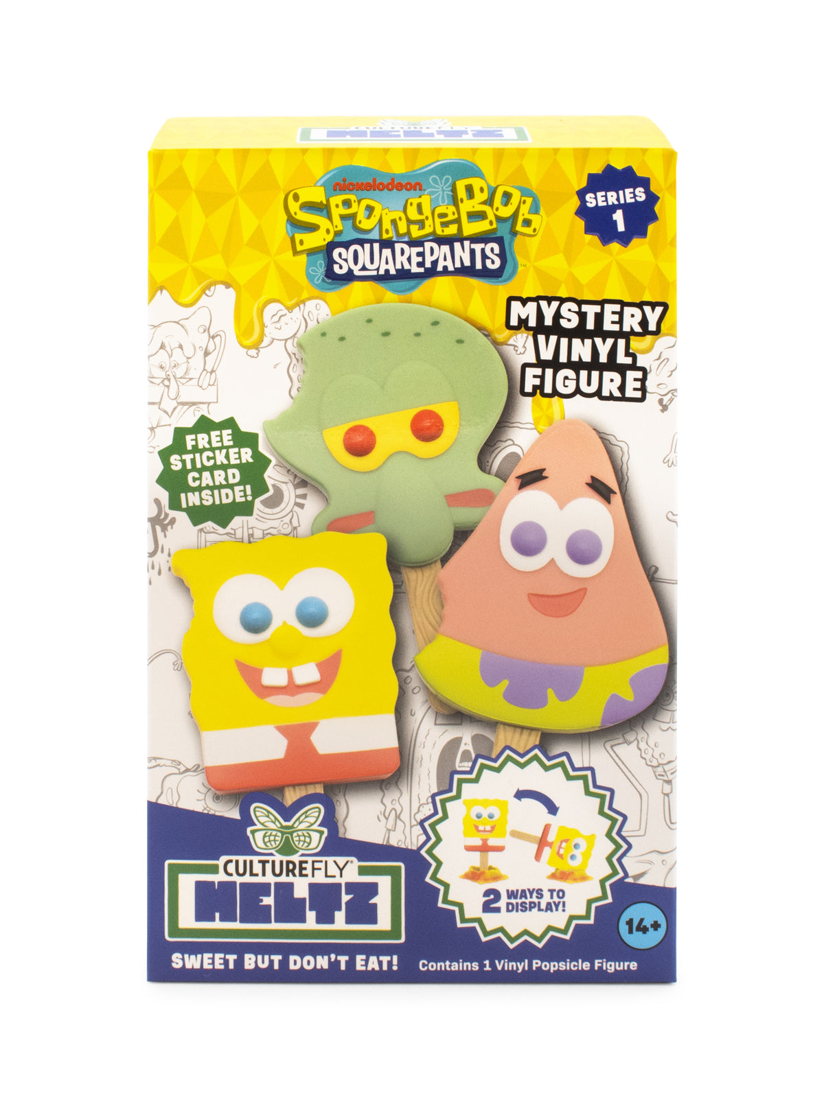 SpongeBob SquarePants mystery vinyl figure packaging with characters on a white background