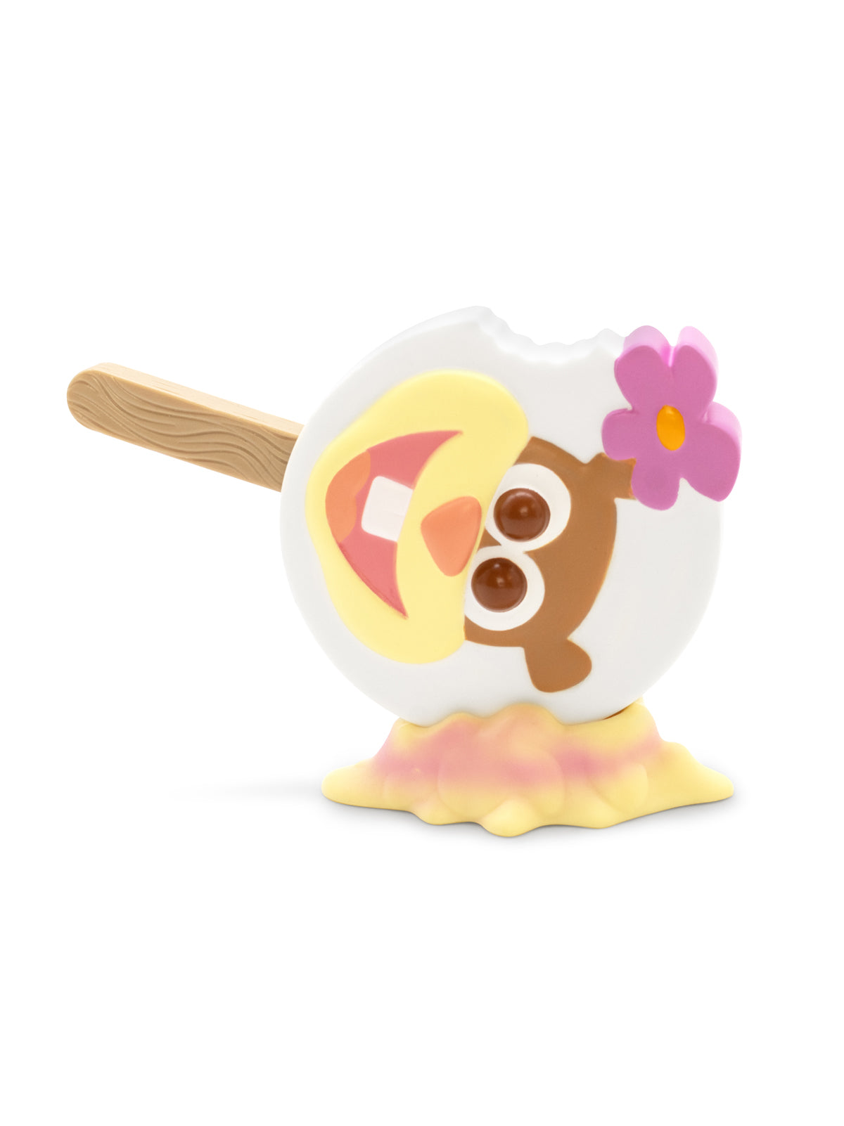 Toy resembling a popsicle with a cartoon character on a white background