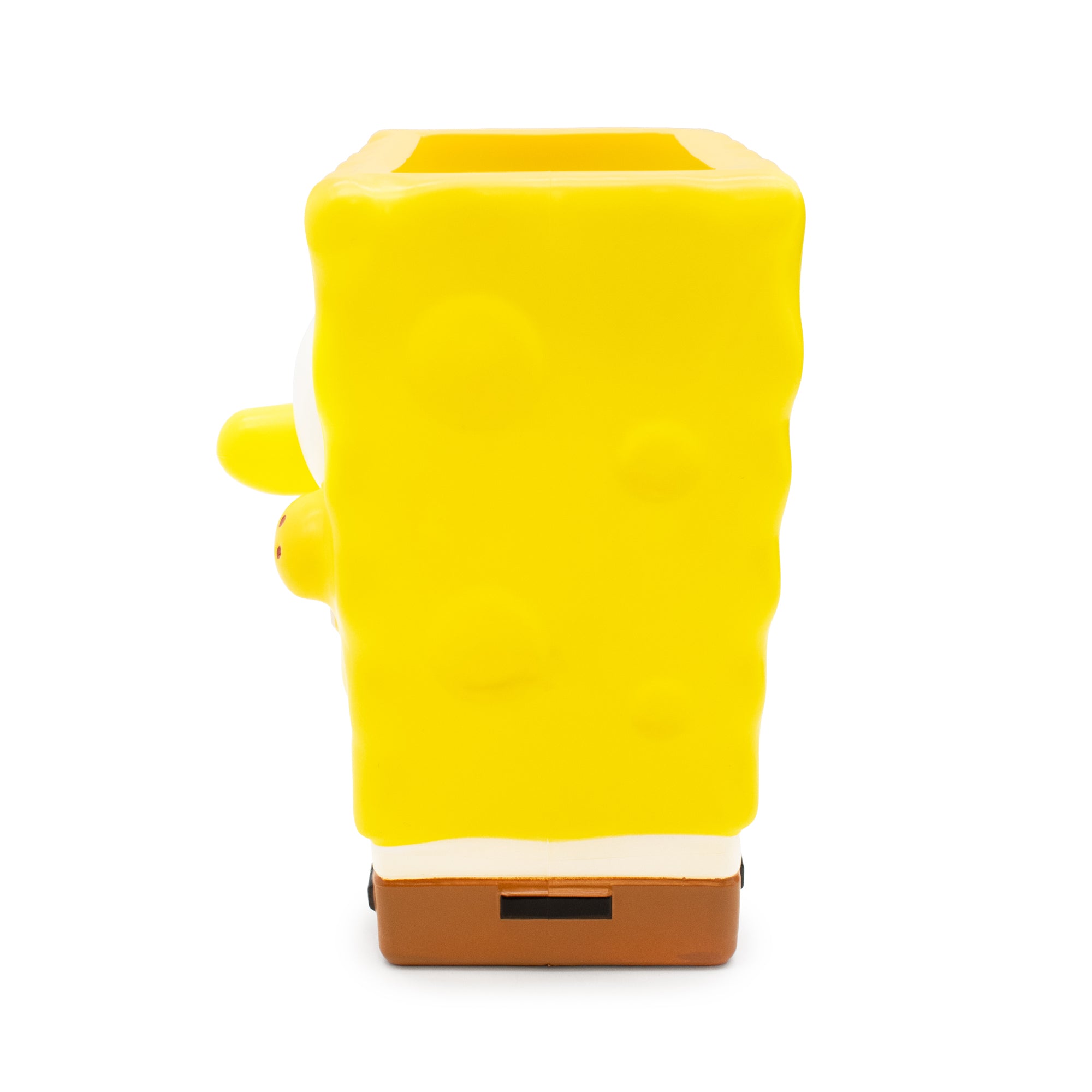 Yellow square bucket with a brown base on a white background