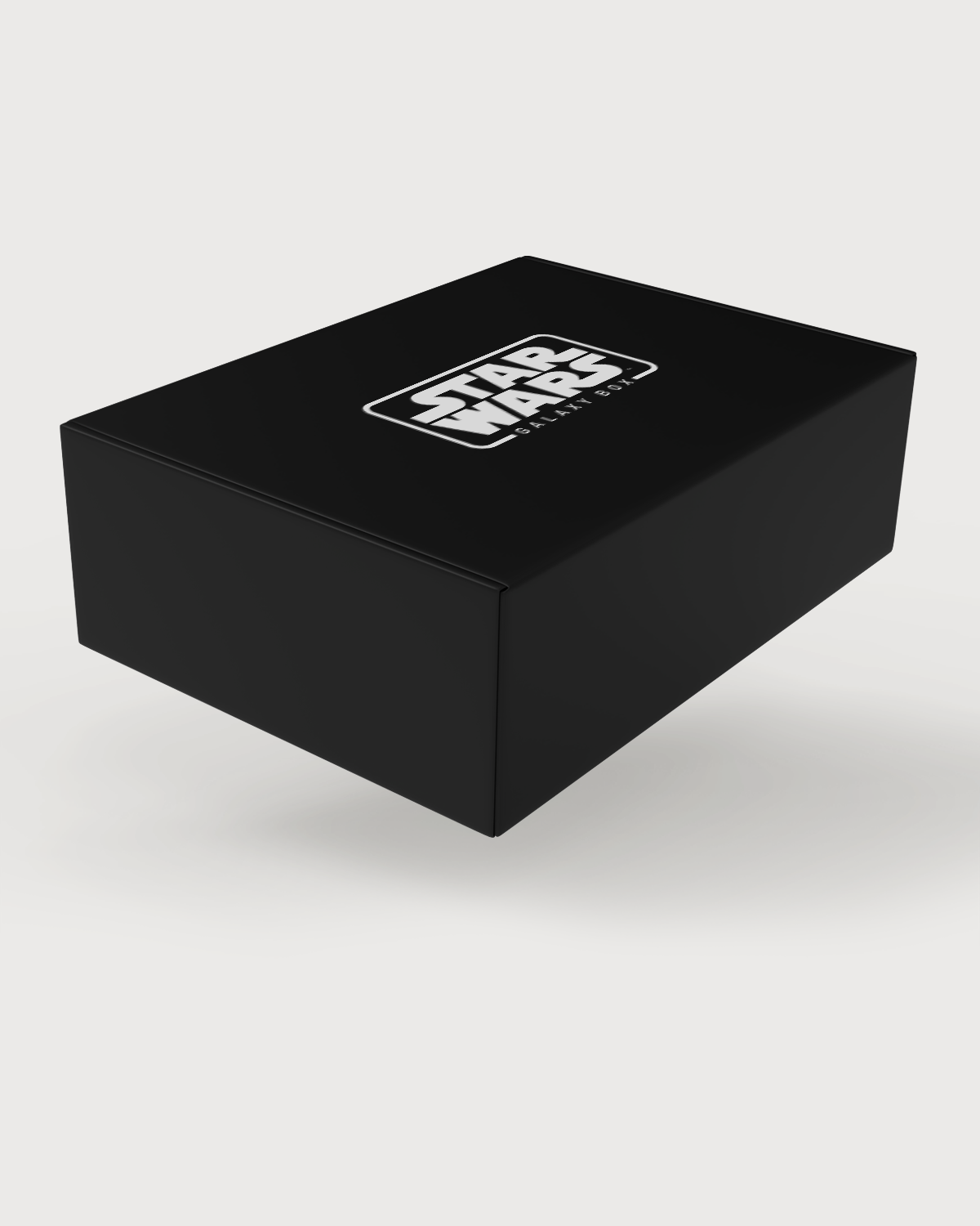 Black box with a star wars logo on a white background
