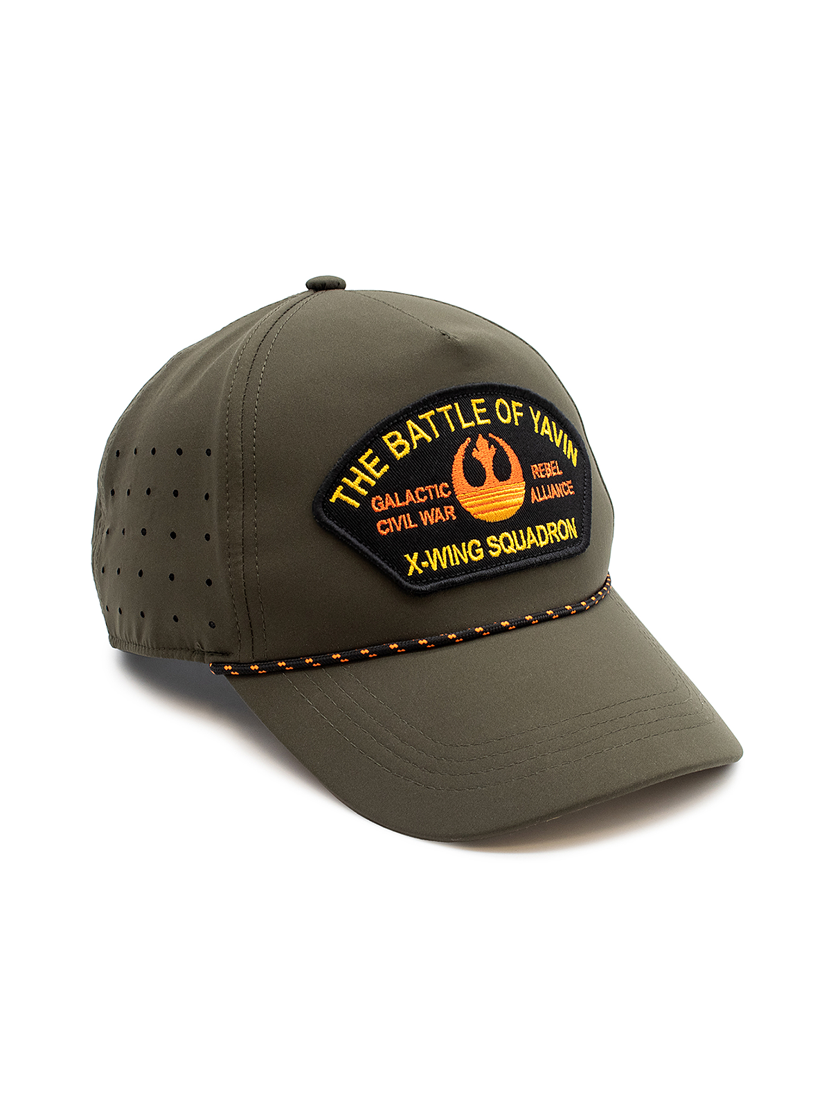 Green cap with a patch featuring 'X-Wing Squadron' text and logo on a white background