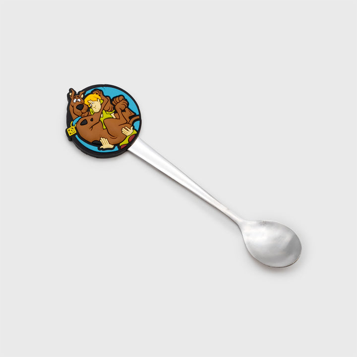 scooby doo steel spoon. topper is scooby and shaggy. shaggy holding scooby they are scared.