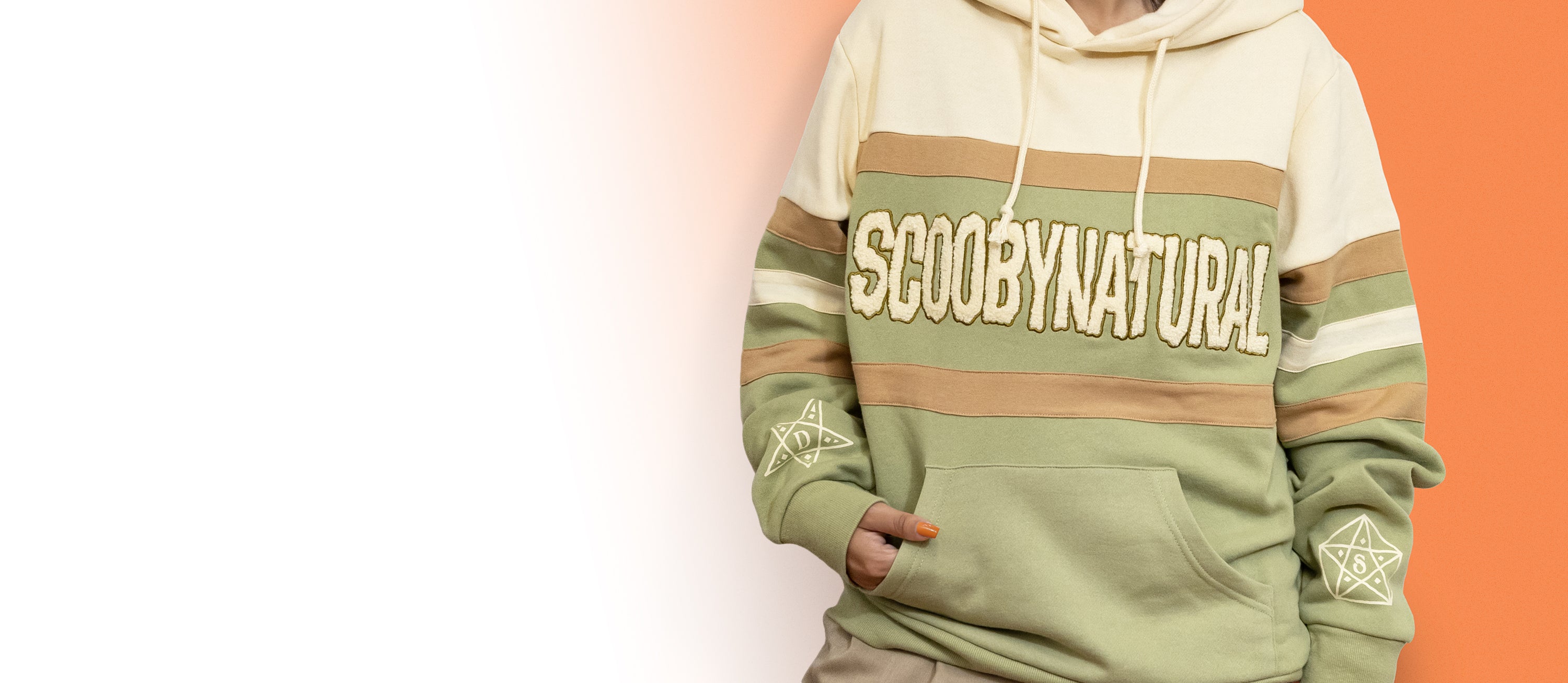 Green hoodie with 'Scooby Natural' text on a plain background