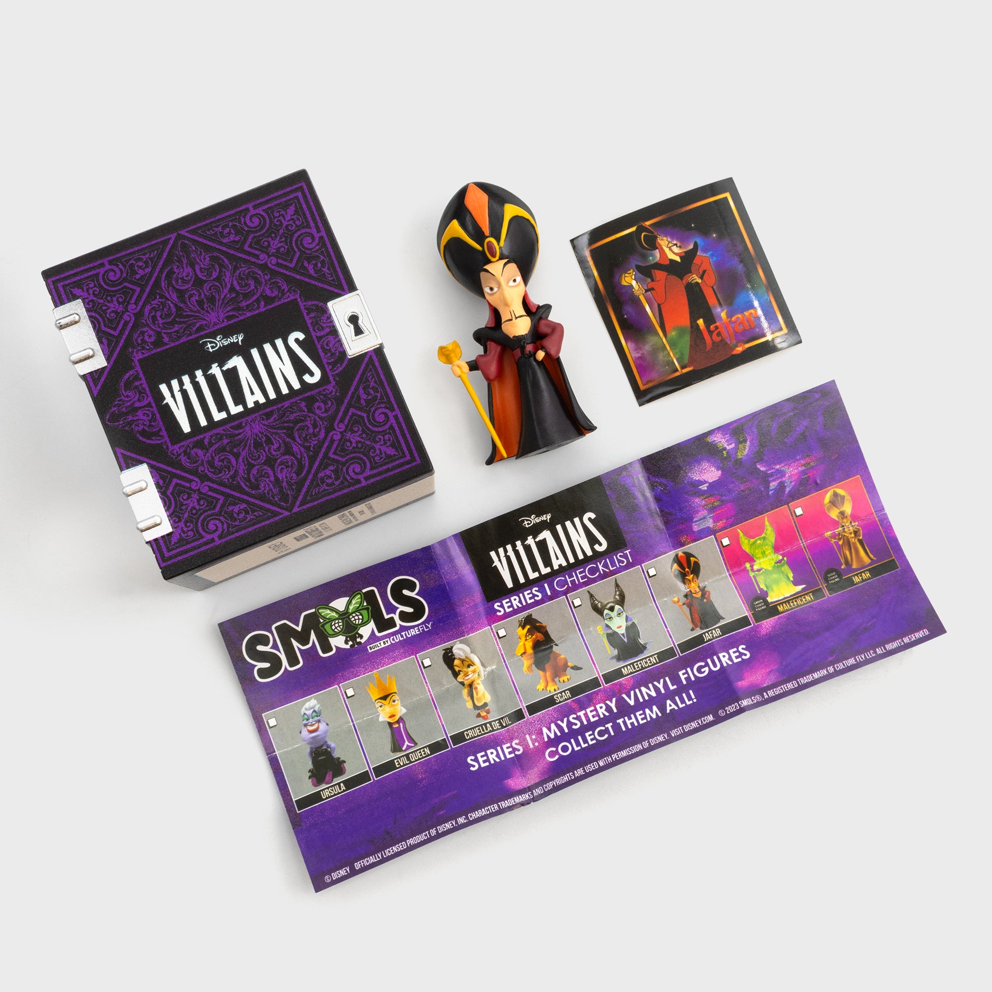 what comes inside of box. book box packaging, figure, sticker, and checklist.