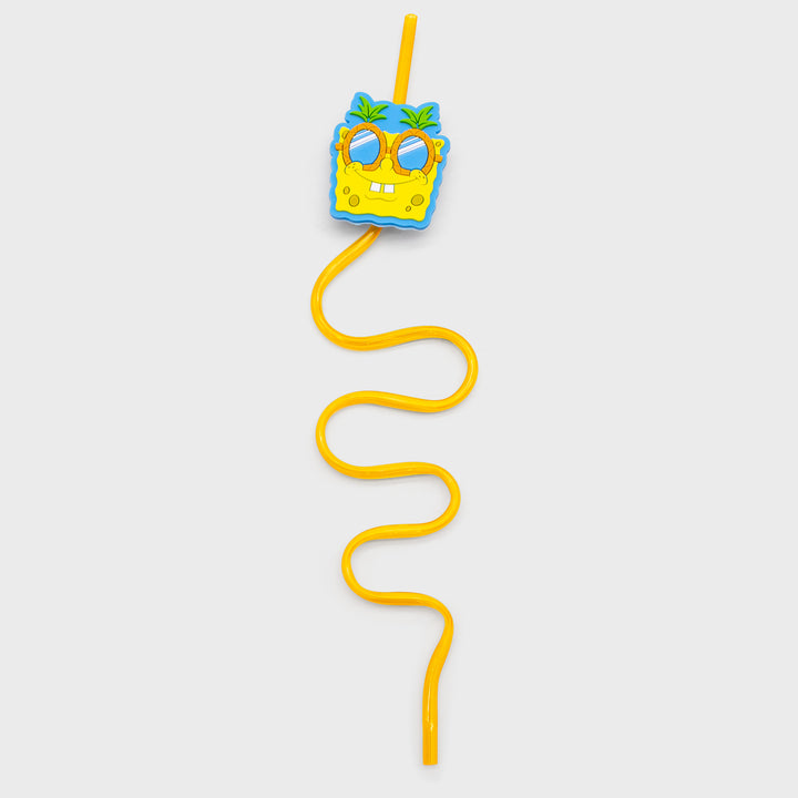 spongebob squarepants crazy straw. spongebob wearing pineapple sunglasses charm on top of straw.