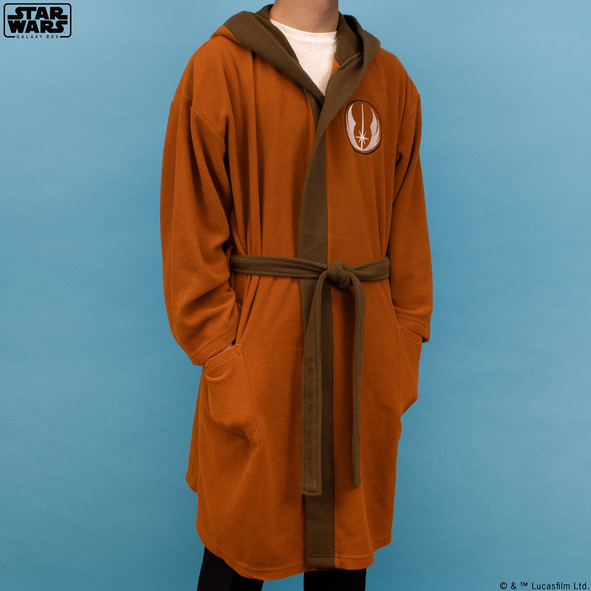 model wearing robe front