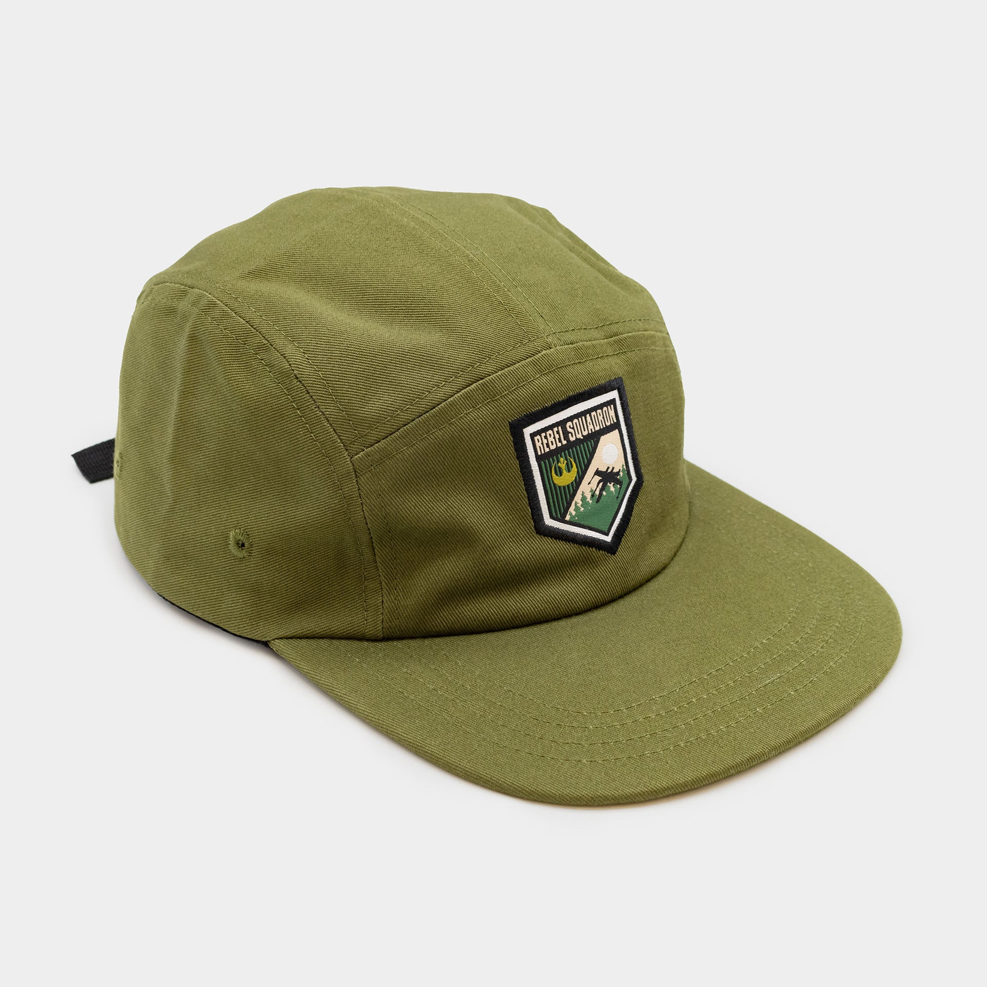 5 panel hat. patch on front: rebel squadron. shows flying plane and rebels symbol