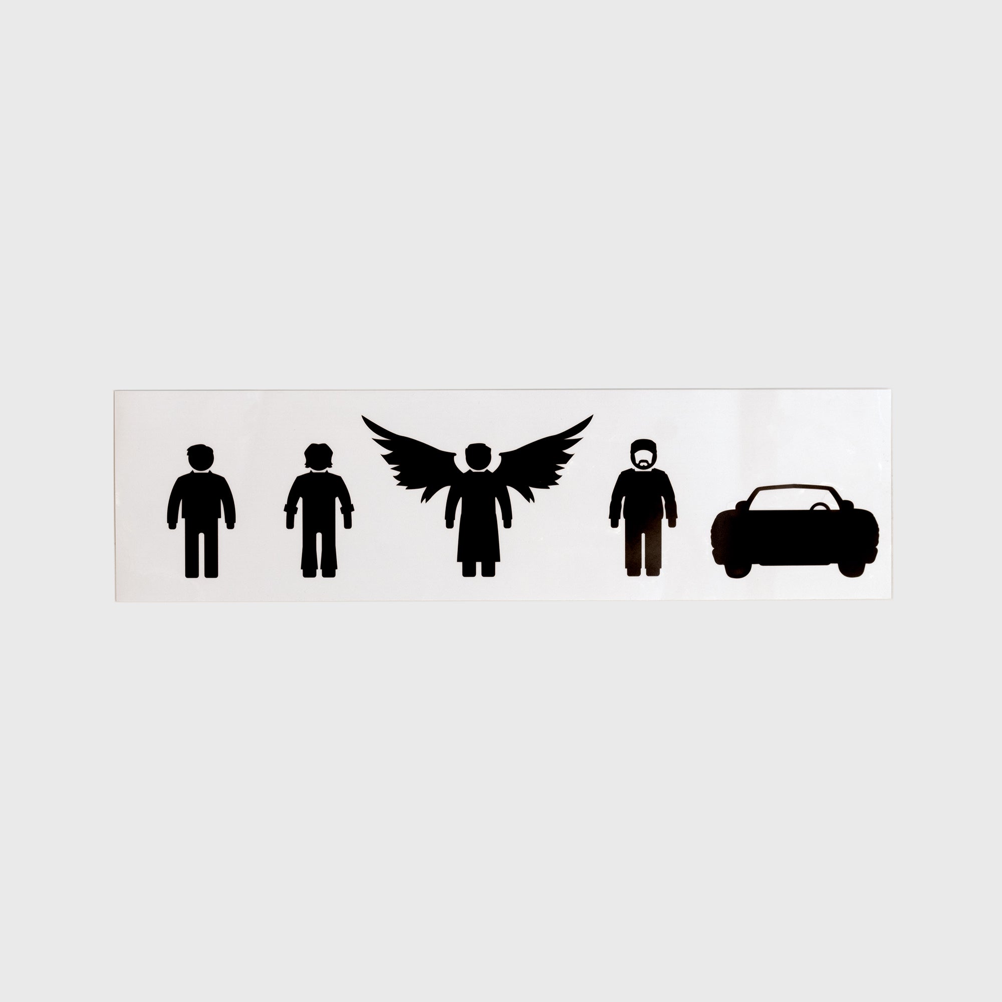 car window decal sticker. dean, sam, castiel, bobby, baby