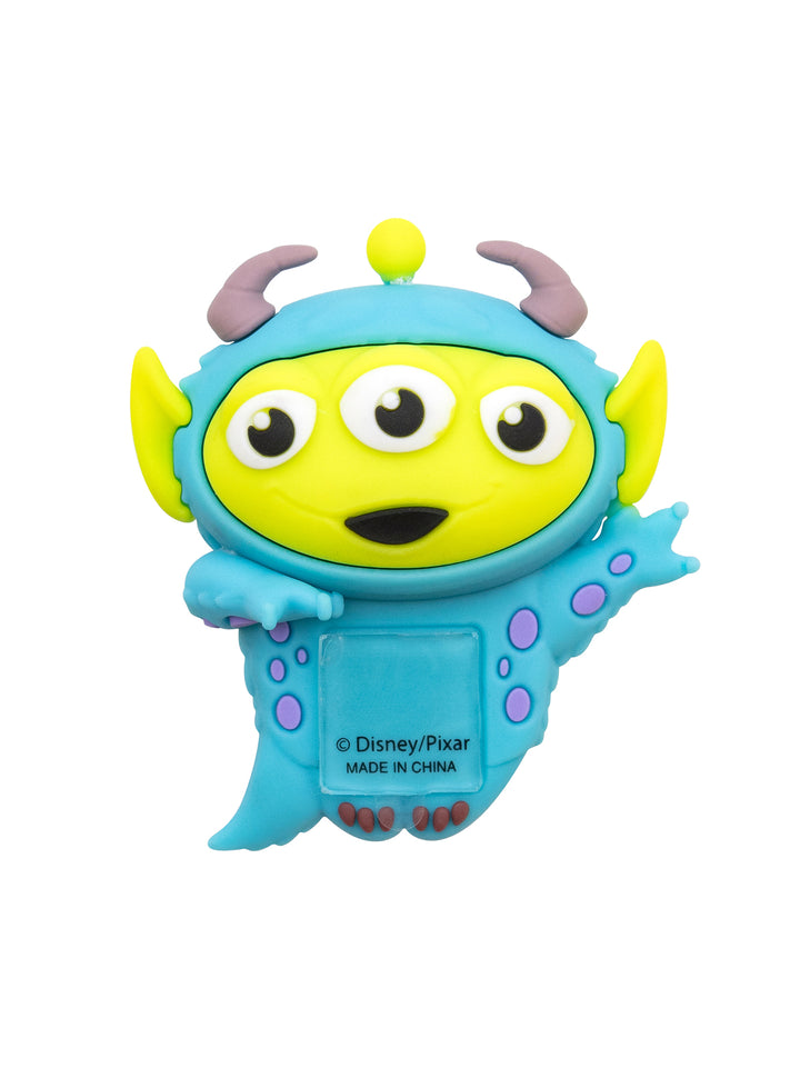A Disney/Pixar Toy Story character figure resembling a blue monster with a yellow face, three eyes, purple horns, and purple spots, shown on a plain white background.