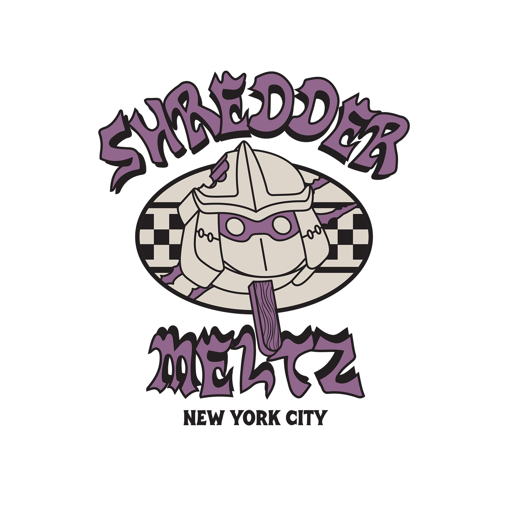 image on shirt: shredder popsicle. text: shredder meltz new york city
