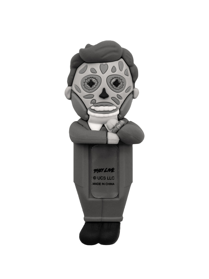 Plush toy with a gray and black color scheme on a white background