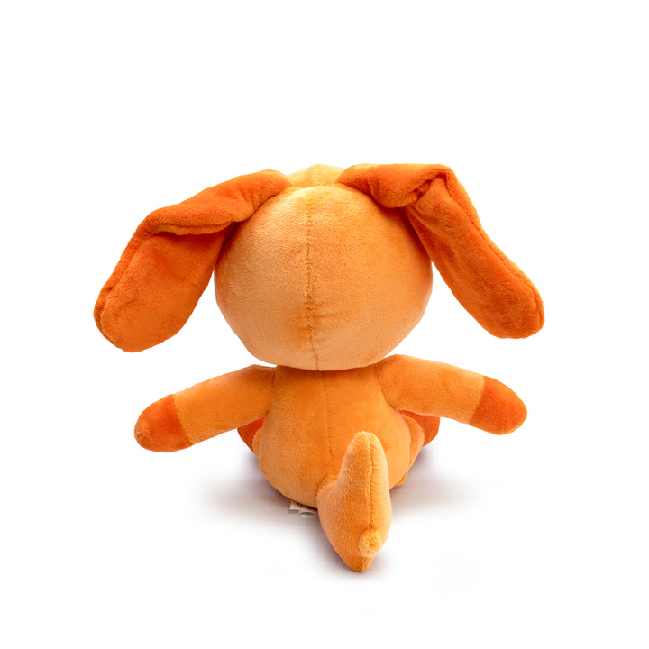 Orange plush toy with long ears on a white background