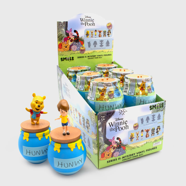 full PDQ with pooh and christopher robin in front. text on pdq: disney winnie the pooh smols series II: mystery vinyl figures collect them all!
