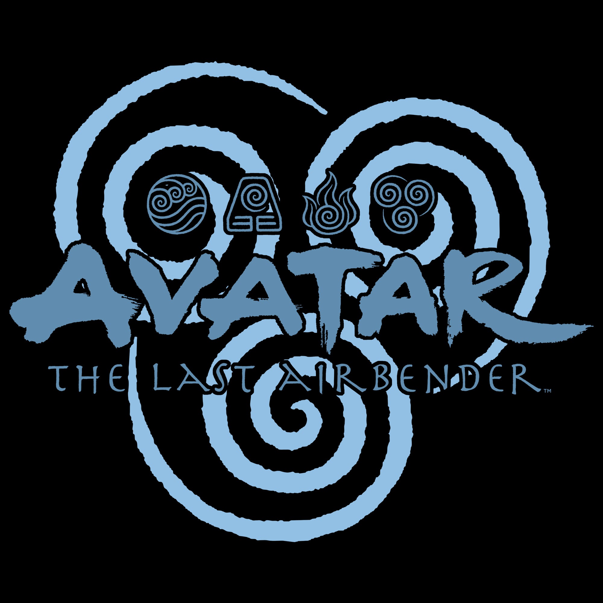 close up of graphic on front of hoodie: air nation symbol. avatar the last airbender logo on top of it. water, earth, fire, and air nation symbols.